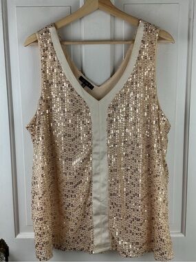 Studio Y By Maurices Sequin Tank Top - Ivory/Gold Size 1X